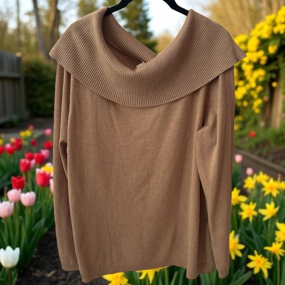 NEW Chico’s Camel Colored Cowl Neck Cozy Holiday Sweater Granola Girl Size XL - Picture 1 of 10